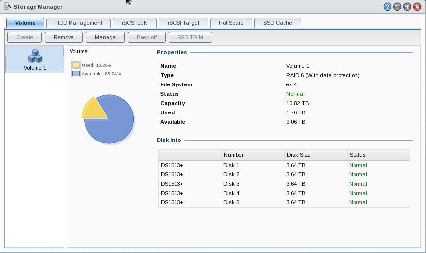 DS1513+ Storage Manager