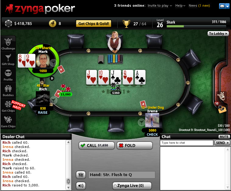 Zynga bottom straight flush